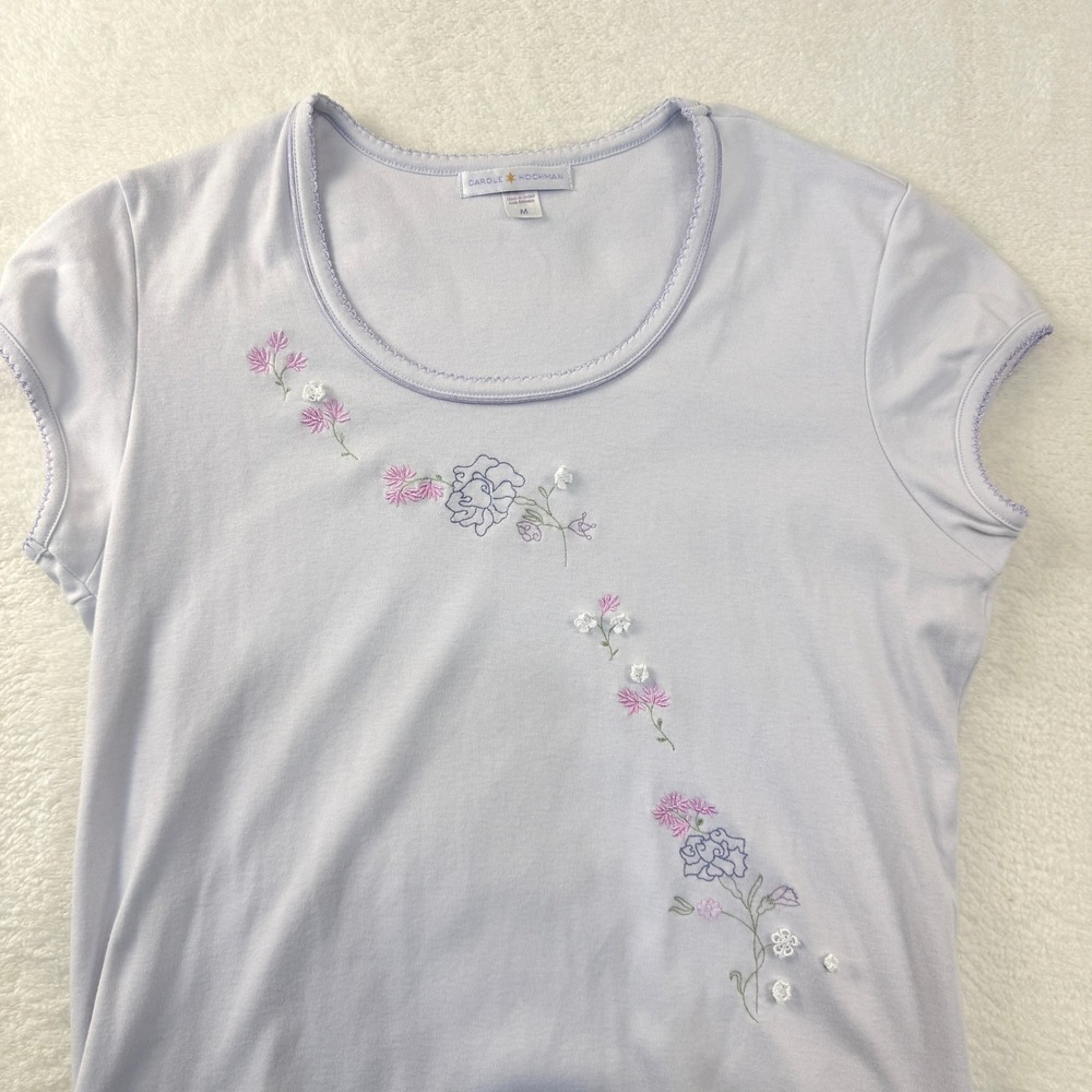 Carole Hochman Floral Embroidered Nightgown Women Size M Lavender Lounge Dress